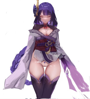 Purple haired woman in a white dress with a sword and a bow 45671